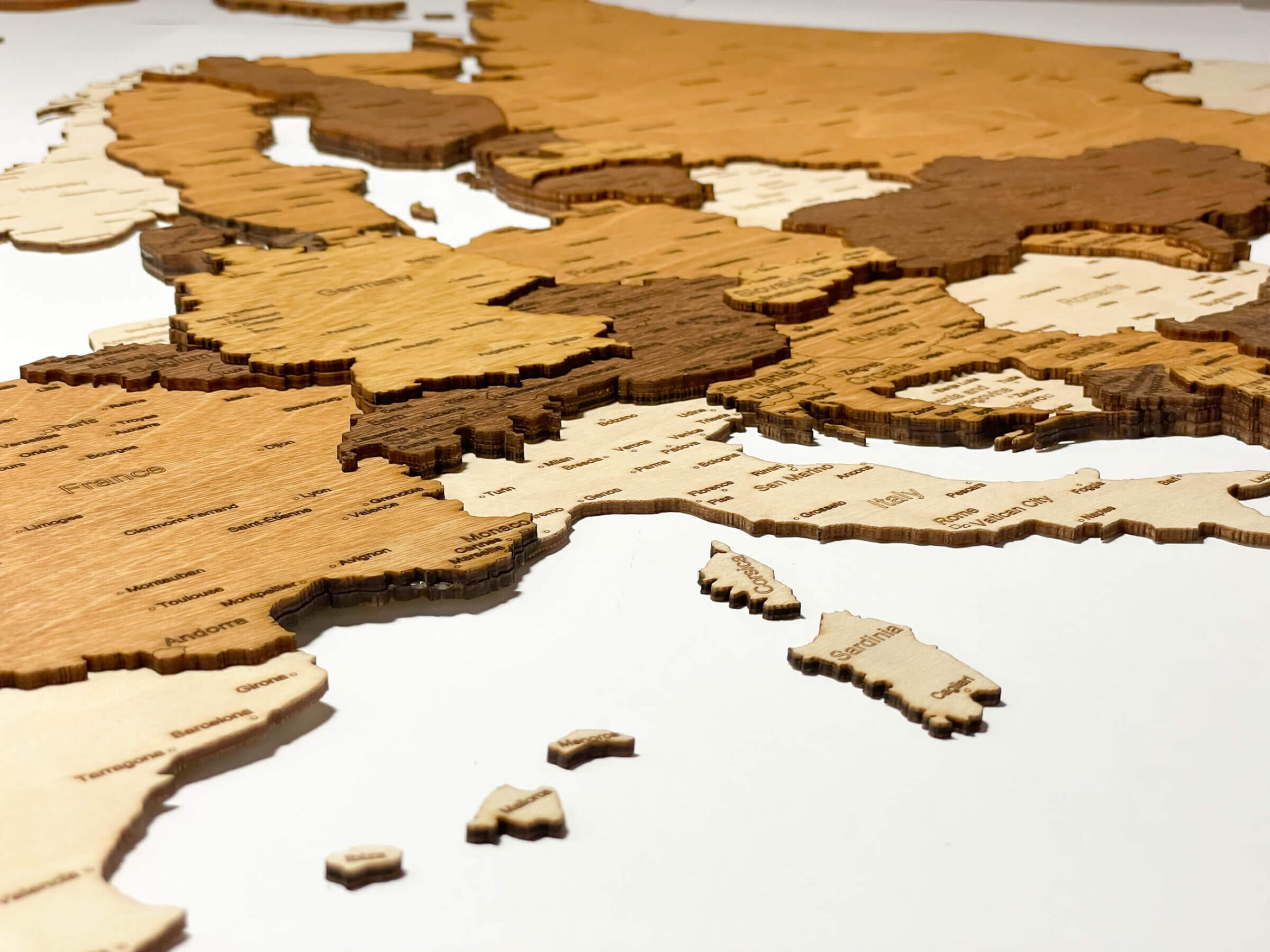 Stredozemné more - 3D drevená mapa Európy