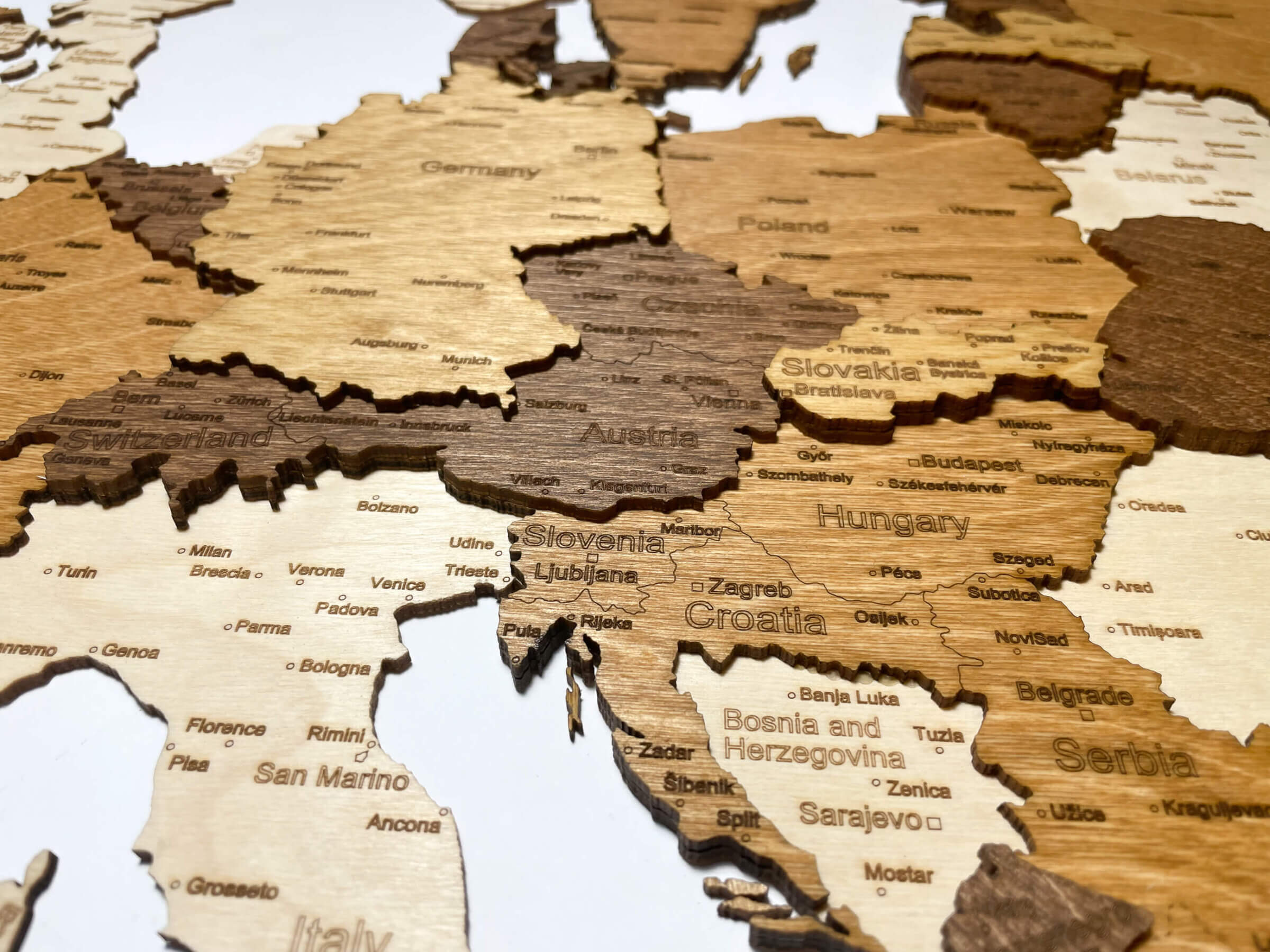 Stredná Európa - 3D drevená mapa Európy