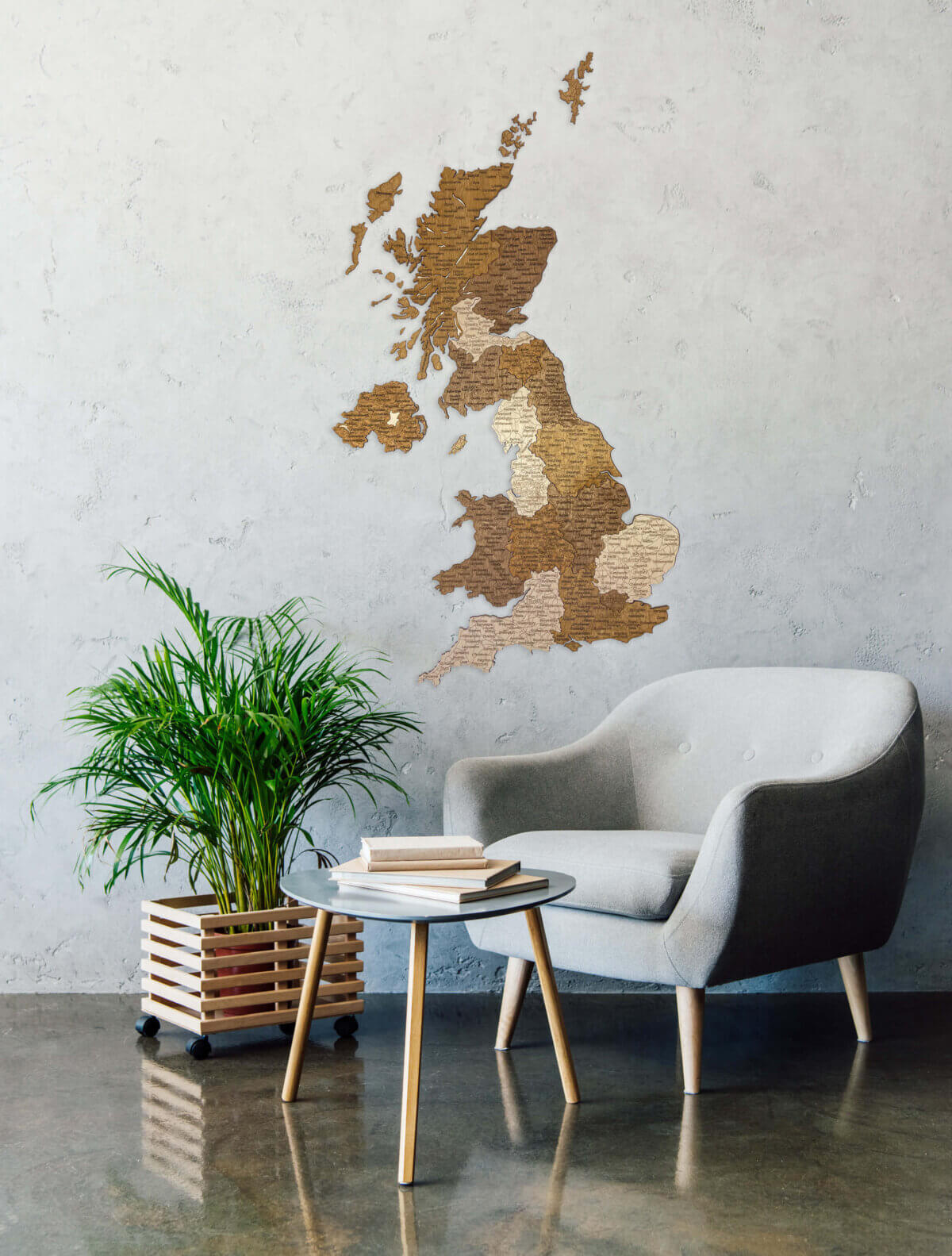 Drevená mapa UK - nástenná dekorácia