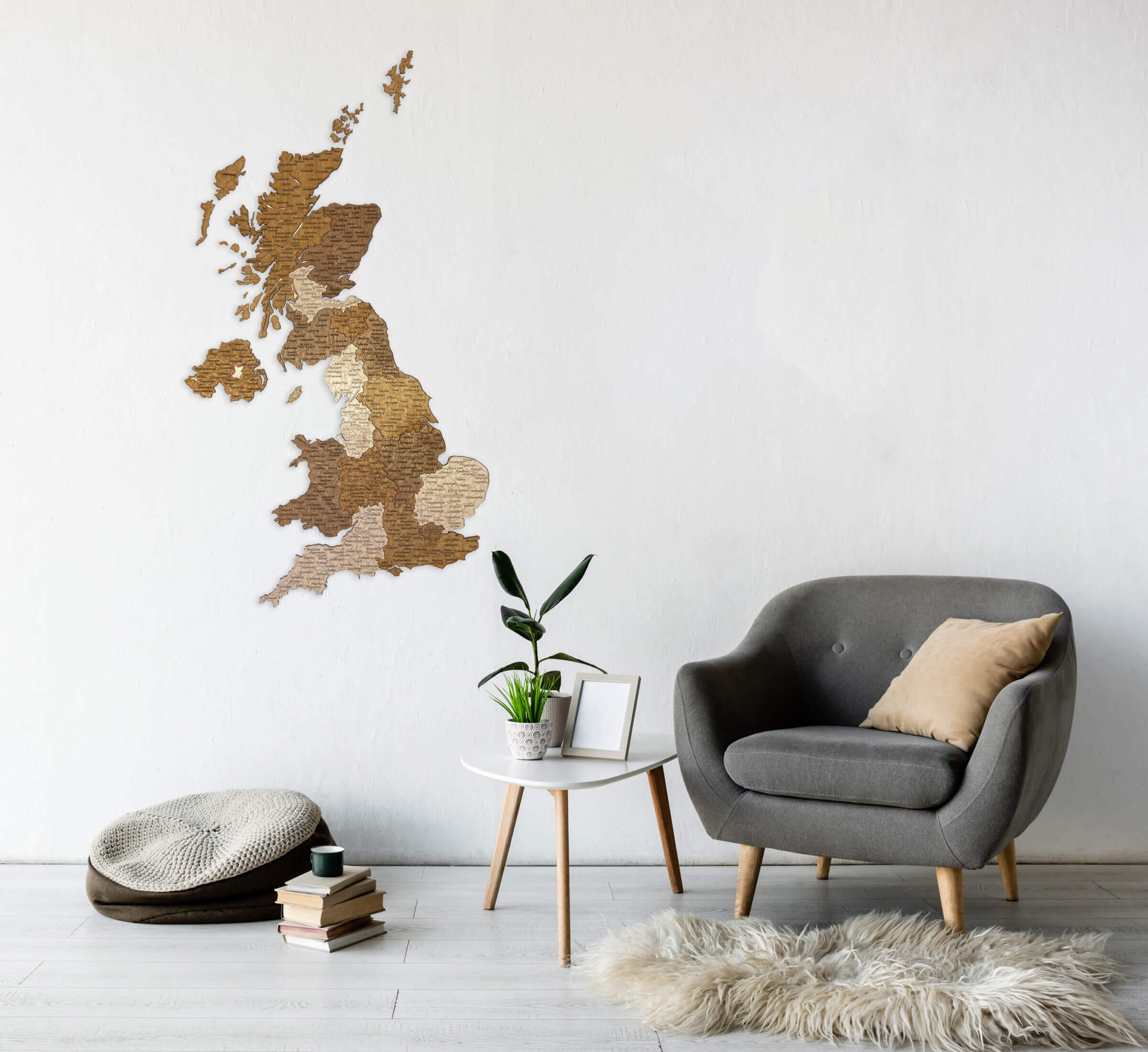 Drevená mapa UK - nástenná dekorácia