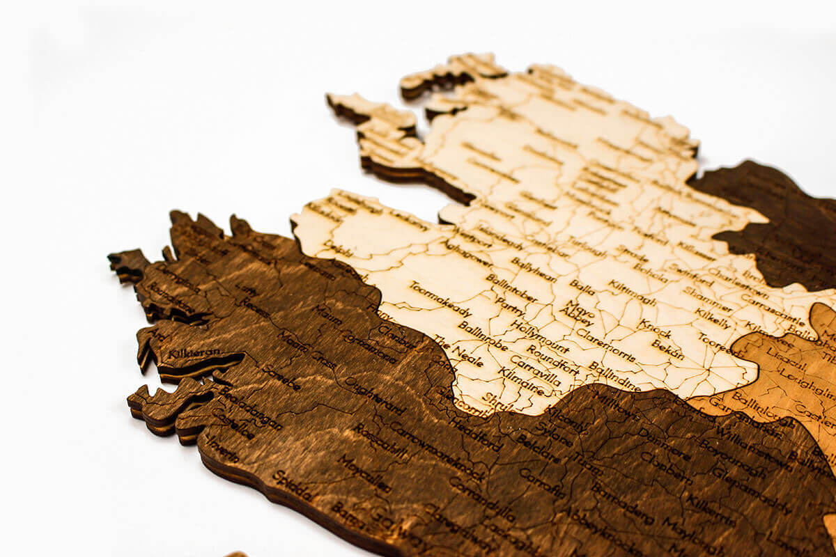 Nástenná drevená mapa Írska
