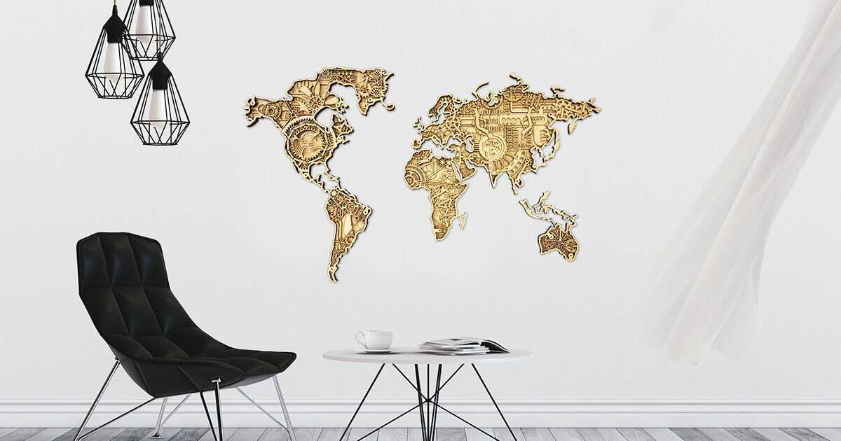 Priemyselná drevená mapa sveta - L - Traveler