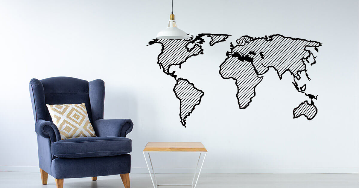 LINE drevená mapa sveta - Traveler