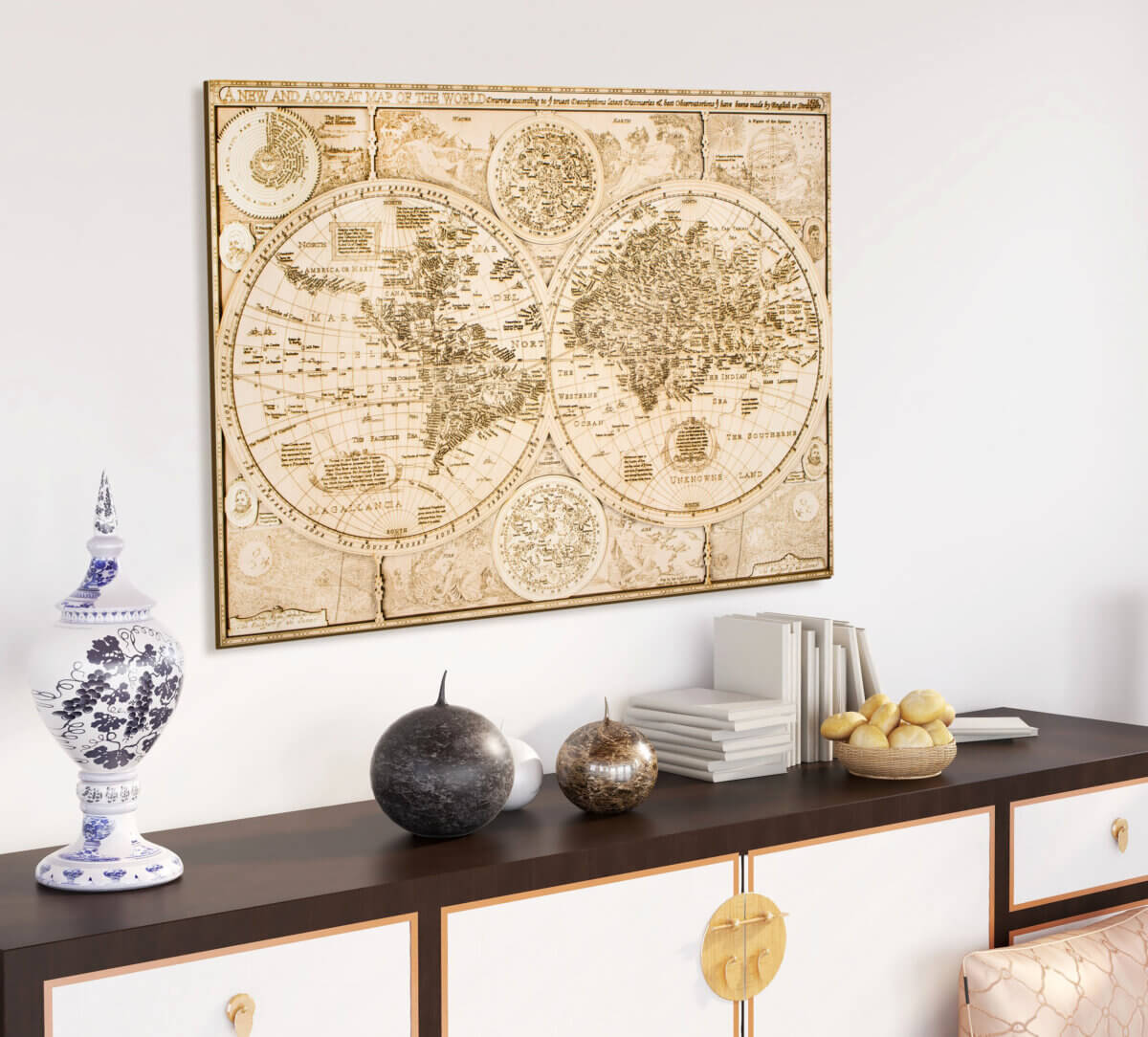 Historická drevená mapa sveta - z roku 1626