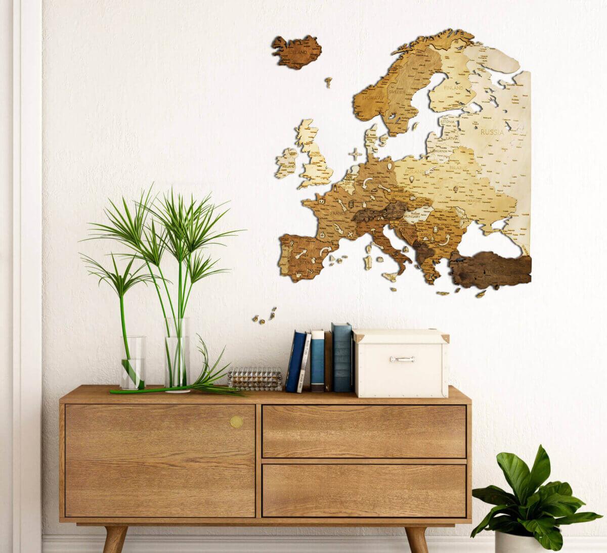 Drevená mapa Európy - nástenná dekorácia