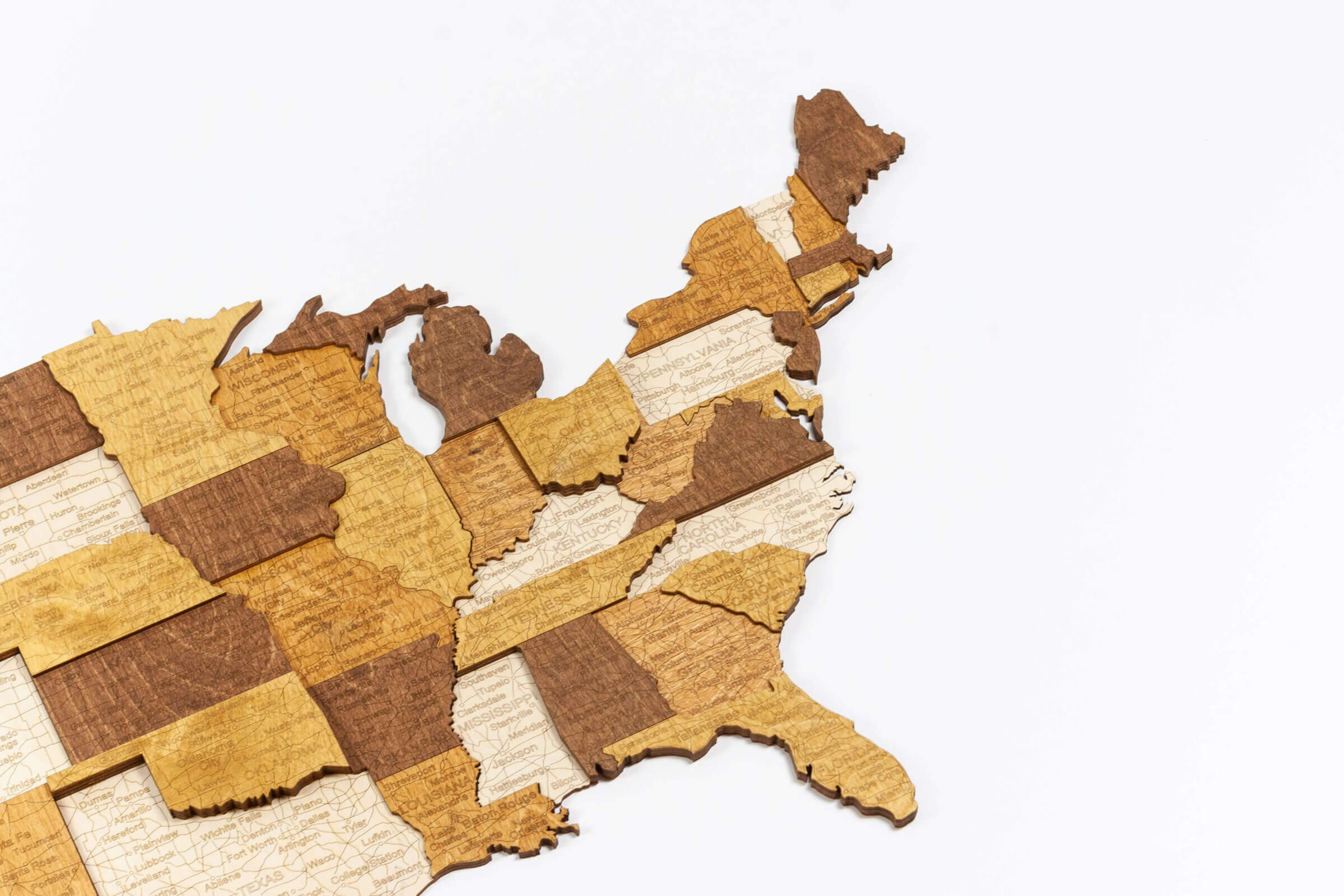 3D drevená mapa USA