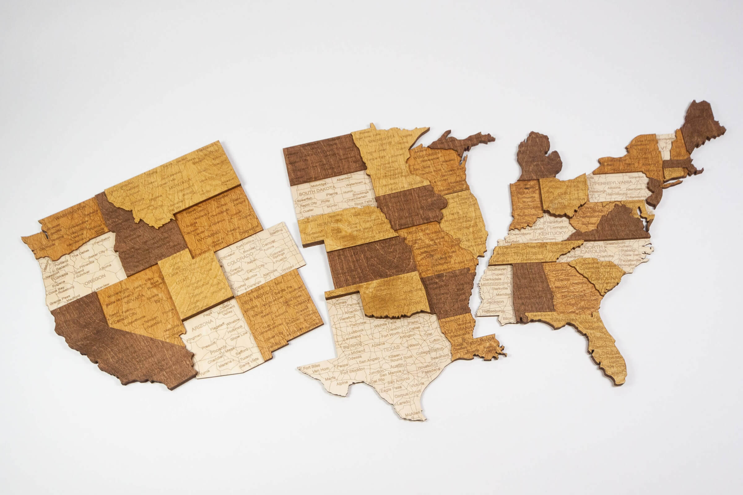 Drevená 3D mapa USA - 3 kusy