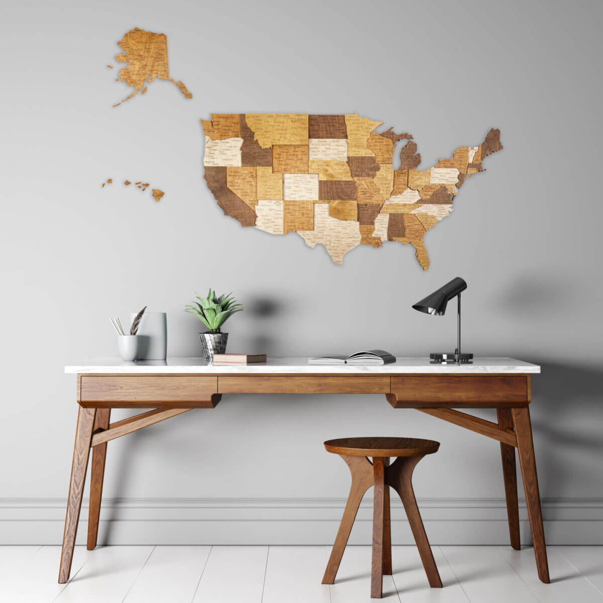 3D drevená mapa Spojených štátov amerických